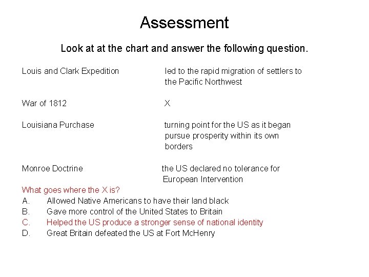 Assessment Look at at the chart and answer the following question. Louis and Clark