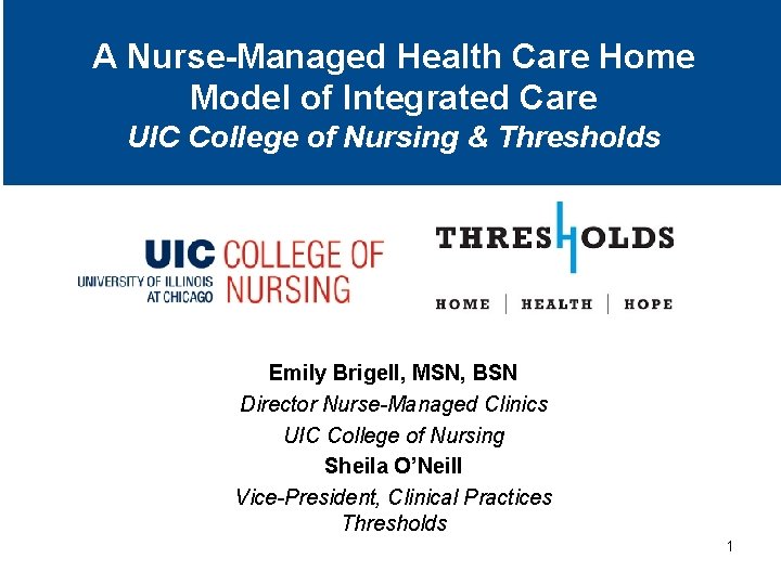 A Nurse-Managed Health Care Home Model of Integrated Care UIC College of Nursing &