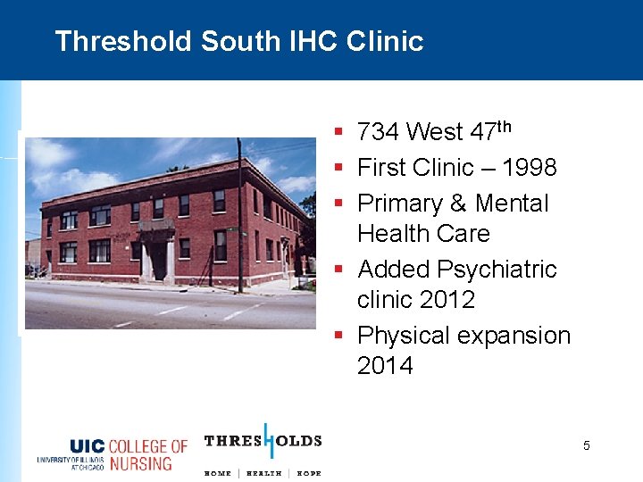 Threshold South IHC Clinic § 734 West 47 th § First Clinic – 1998