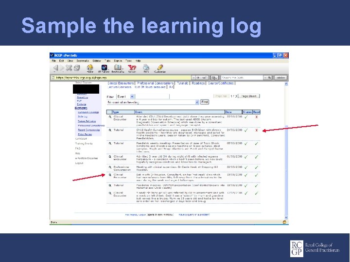 Sample the learning log 