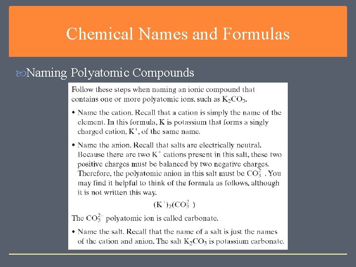 Chemical Names and Formulas Naming Polyatomic Compounds 