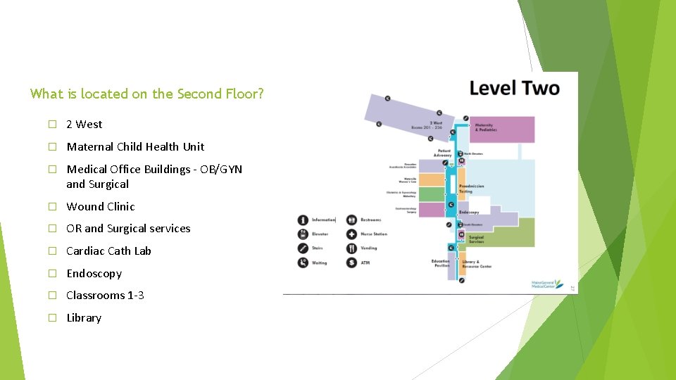 What is located on the Second Floor? � 2 West � Maternal Child Health