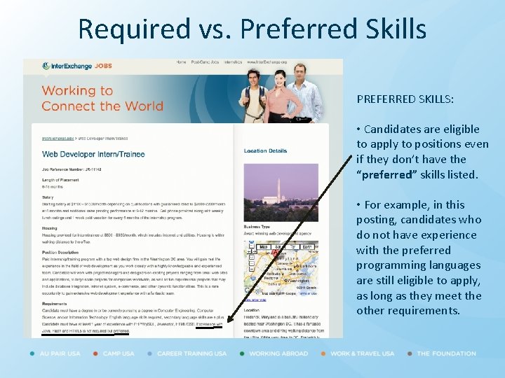 Required vs. Preferred Skills PREFERRED SKILLS: • Candidates are eligible to apply to positions
