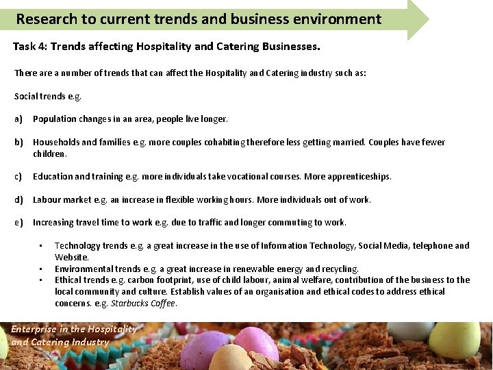 Research to current trends and business environment Task 4: Trends affecting Hospitality and Catering