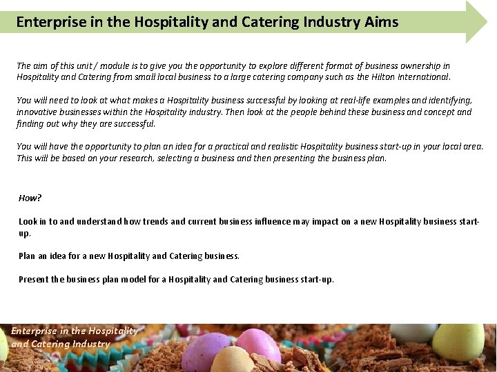 Enterprise in the Hospitality and Catering Industry Aims The aim of this unit /