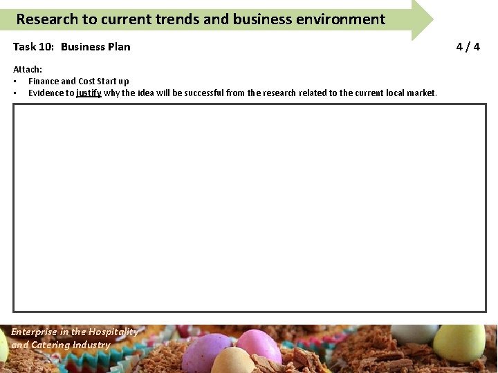 Research to current trends and business environment Task 10: Business Plan Attach: • Finance