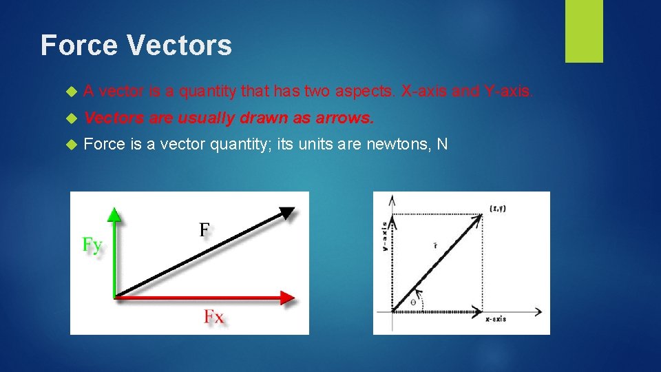 Force Vectors A vector is a quantity that has two aspects. X-axis and Y-axis.