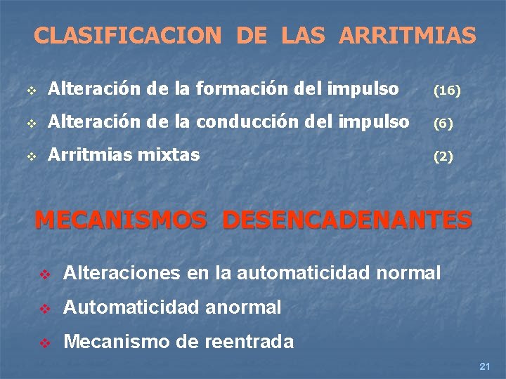 CLASIFICACION DE LAS ARRITMIAS v Alteración de la formación del impulso (16) v Alteración