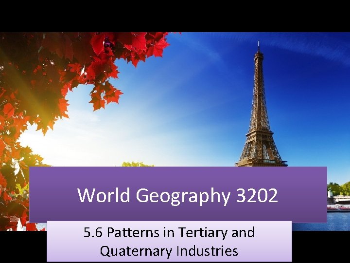 World Geography 3202 5. 6 Patterns in Tertiary and Quaternary Industries 