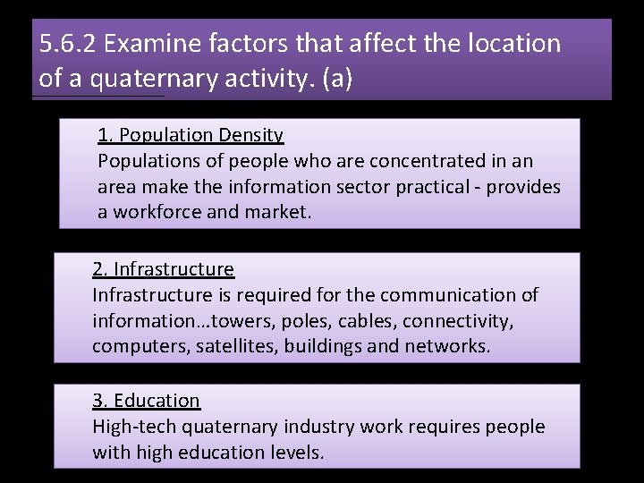5. 6. 2 Examine factors that affect the location of a quaternary activity. (a)