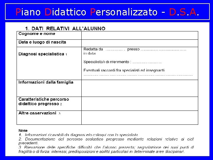 Piano Didattico Personalizzato - D. S. A. 