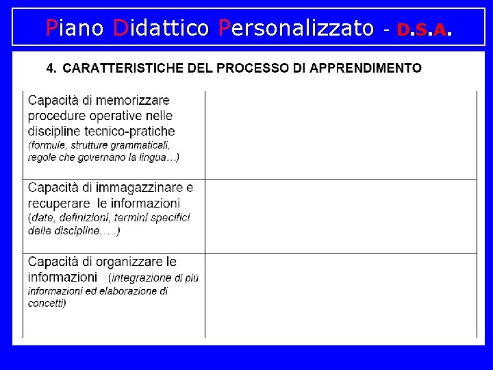 Piano Didattico Personalizzato - D. S. A. 