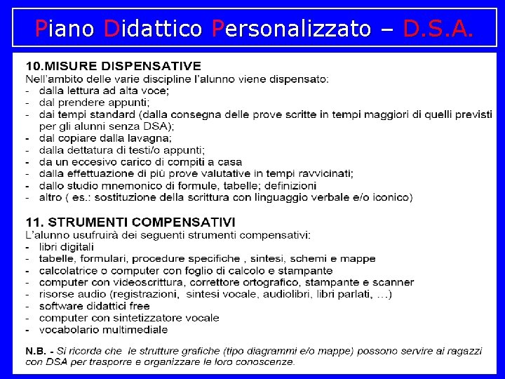 Piano Didattico Personalizzato – D. S. A. 