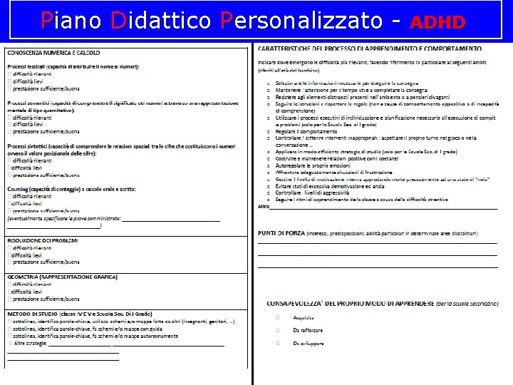 Piano Didattico Personalizzato - ADHD 