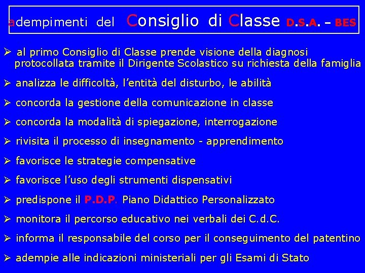 adempimenti del Consiglio di Classe D. S. A. – BES al primo Consiglio di