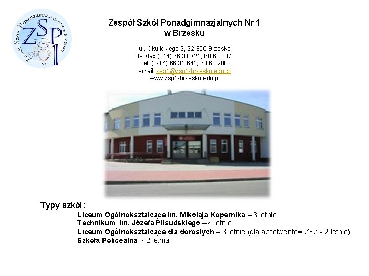 Zespół Szkół Ponadgimnazjalnych Nr 1 w Brzesku ul. Okulickiego 2, 32 -800 Brzesko tel.