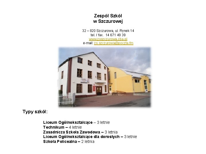 Zespół Szkół w Szczurowej 32 – 820 Szczurowa, ul. Rynek 14 tel. / fax.