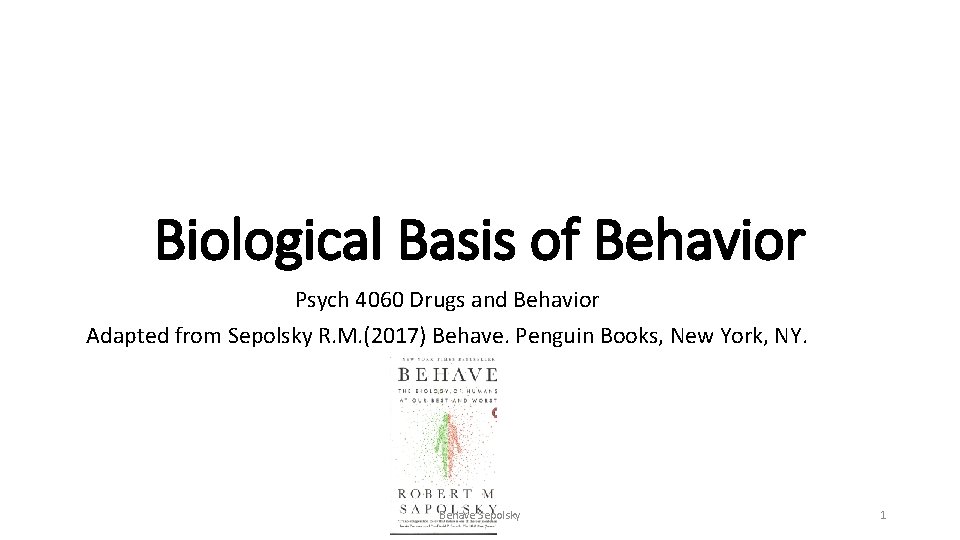 Biological Basis of Behavior Psych 4060 Drugs and Behavior Adapted from Sepolsky R. M.