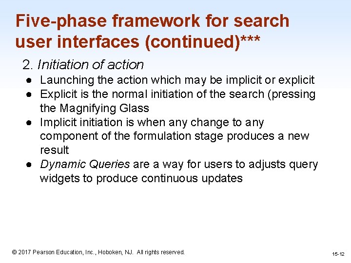 Five-phase framework for search user interfaces (continued)*** 2. Initiation of action ● Launching the