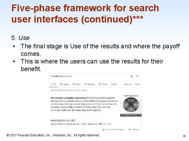 Five-phase framework for search user interfaces (continued)*** 5. Use • The final stage is