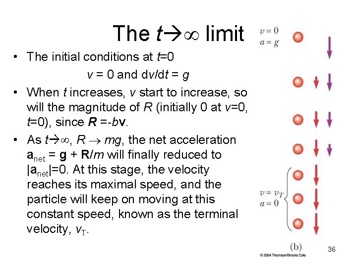 The t limit • The initial conditions at t=0 v = 0 and dv/dt