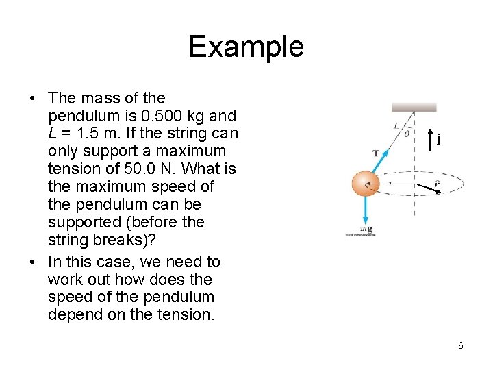 Example • The mass of the pendulum is 0. 500 kg and L =