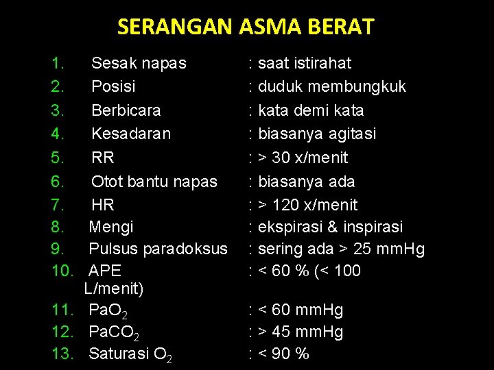 SERANGAN ASMA BERAT 1. 2. 3. 4. 5. 6. 7. 8. 9. 10. Sesak