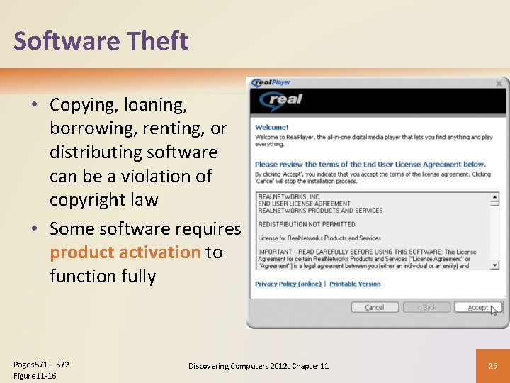 Software Theft • Copying, loaning, borrowing, renting, or distributing software can be a violation