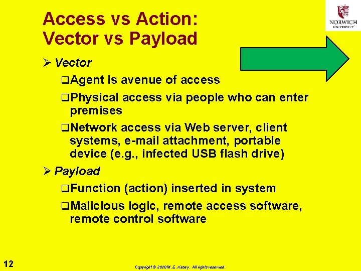 Access vs Action: Vector vs Payload Ø Vector q. Agent is avenue of access