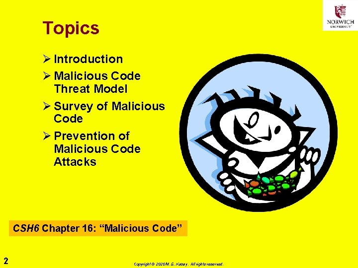 Topics Ø Introduction Ø Malicious Code Threat Model Ø Survey of Malicious Code Ø