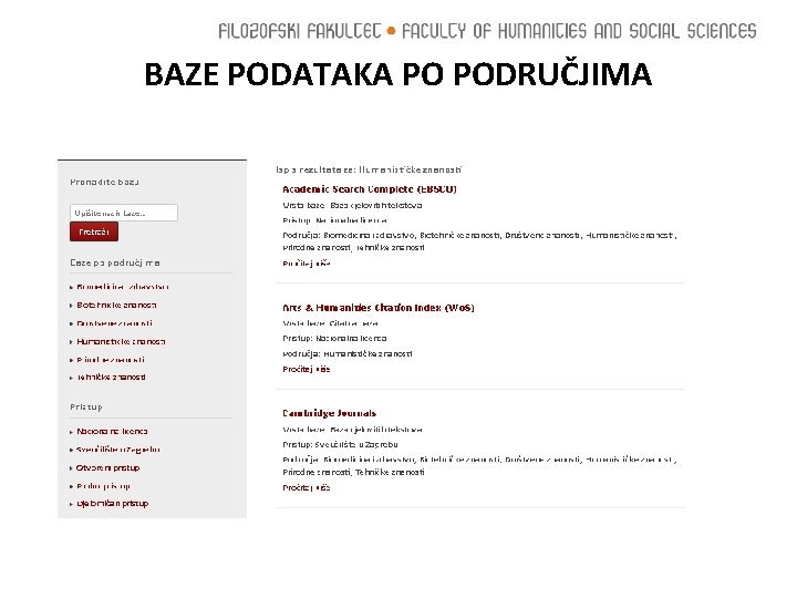 BAZE PODATAKA PO PODRUČJIMA 