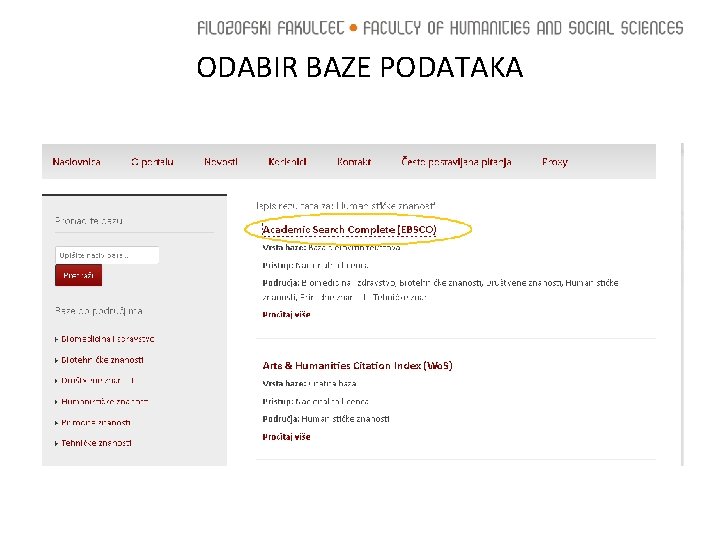 ODABIR BAZE PODATAKA 