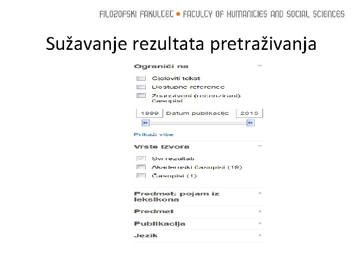 Sužavanje rezultata pretraživanja 