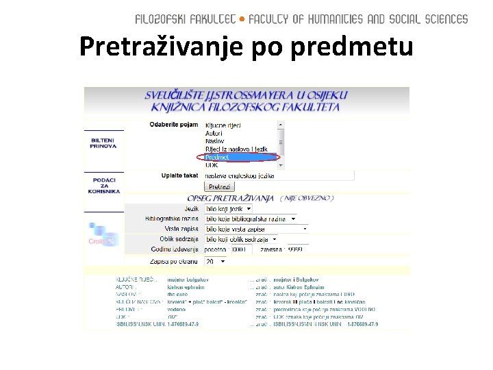 Pretraživanje po predmetu 