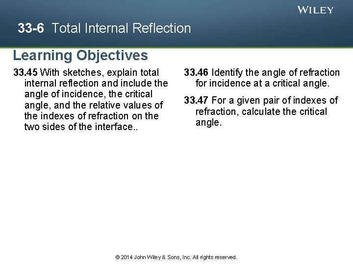 33 -6 Total Internal Reflection Learning Objectives 33. 45 With sketches, explain total internal