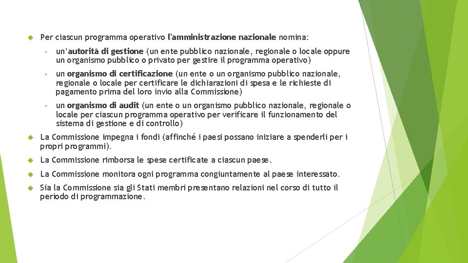  Per ciascun programma operativo l'amministrazione nazionale nomina: • un’autorità di gestione (un ente