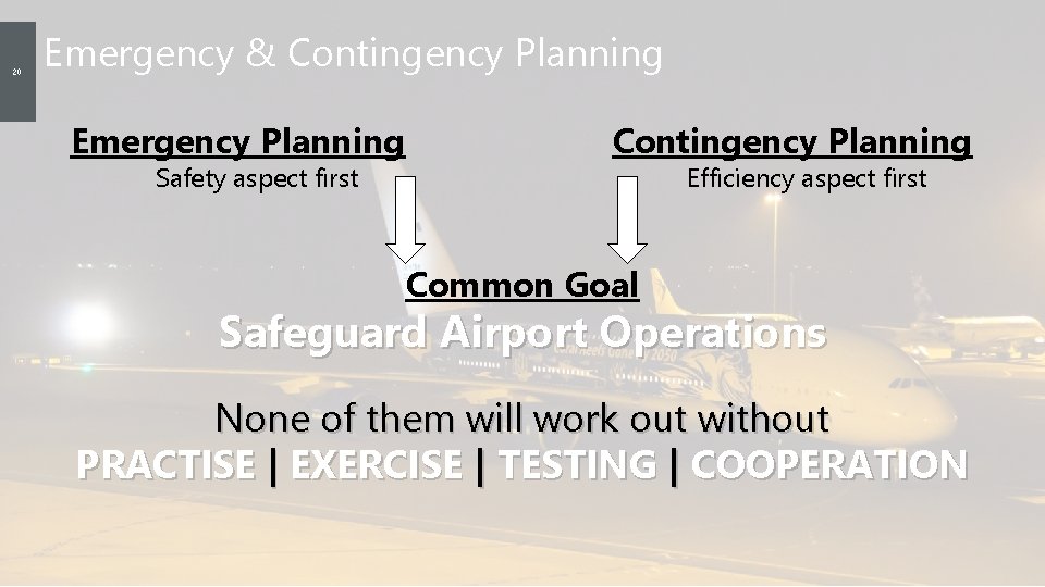 20 Emergency & Contingency Planning Emergency Planning Safety aspect first Contingency Planning Efficiency aspect