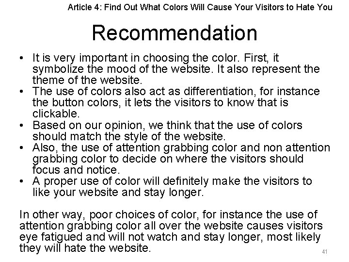 Article 4: Find Out What Colors Will Cause Your Visitors to Hate You Recommendation