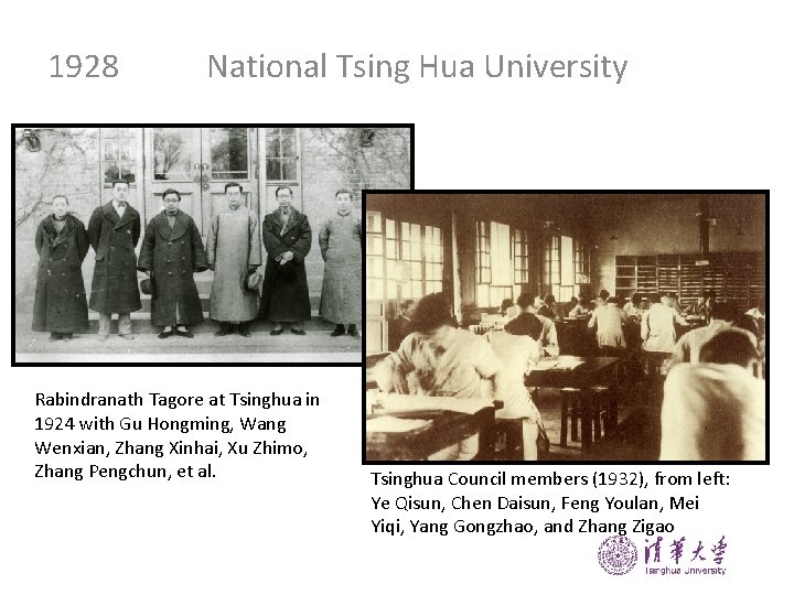 1928 National Tsing Hua University Rabindranath Tagore at Tsinghua in 1924 with Gu Hongming,