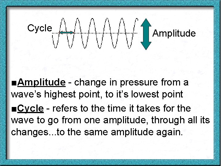 Cycle Amplitude ■Amplitude - change in pressure from a wave’s highest point, to it’s