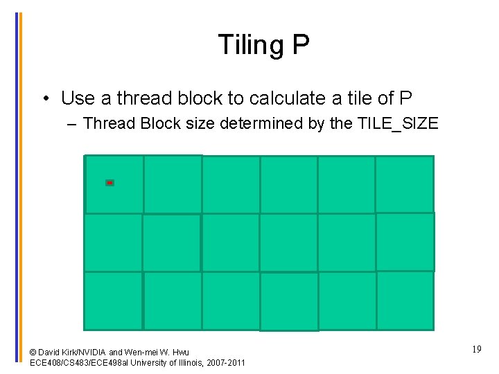 Tiling P • Use a thread block to calculate a tile of P –
