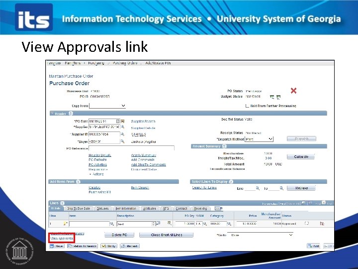 View Approvals link 