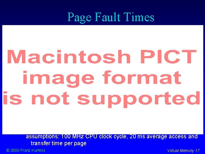 Page Fault Times assumptions: 100 MHz CPU clock cycle, 20 ms average access and