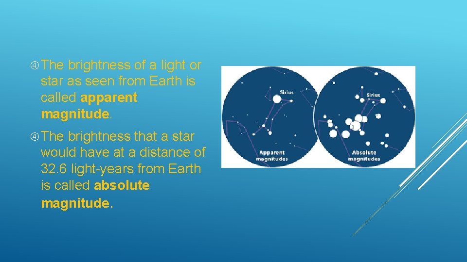  The brightness of a light or star as seen from Earth is called