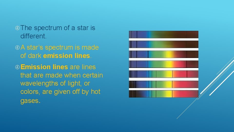  The spectrum of a star is different. A star’s spectrum is made of