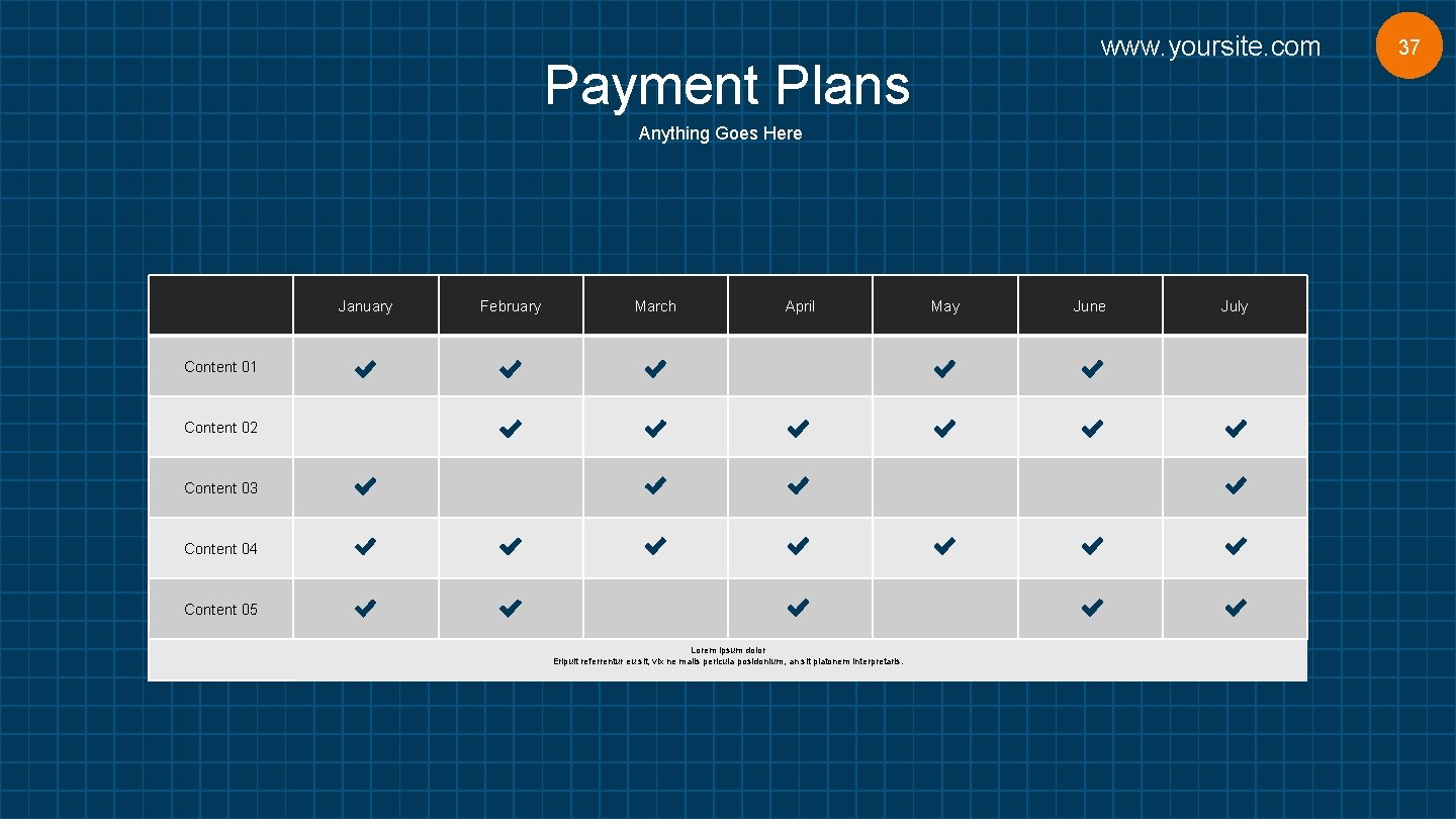 www. yoursite. com Payment Plans Anything Goes Here January February March April Content 01