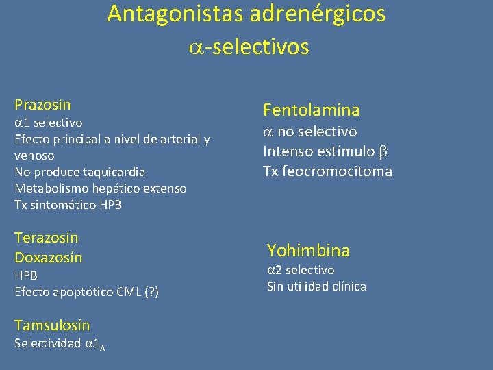 Antagonistas adrenérgicos -selectivos Prazosín 1 selectivo Efecto principal a nivel de arterial y venoso