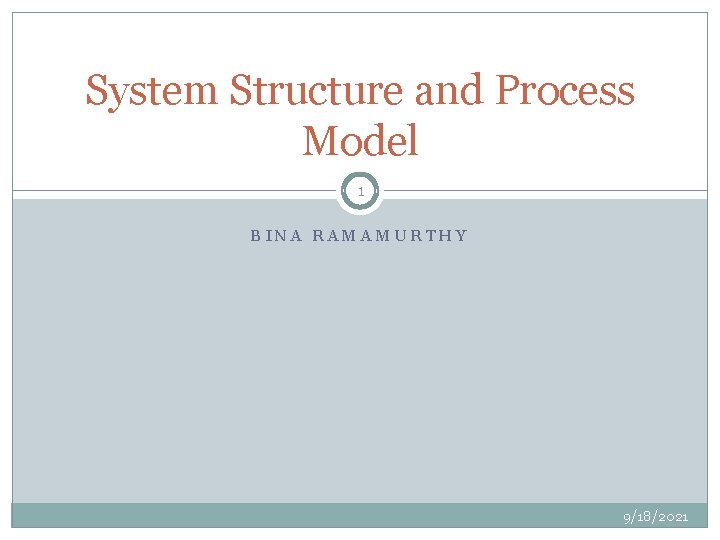 System Structure and Process Model 1 BINA RAMAMURTHY 9/18/2021 