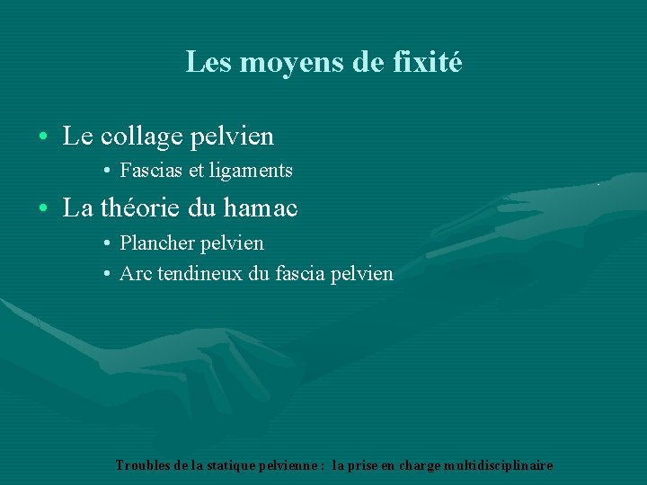 Les moyens de fixité • Le collage pelvien • Fascias et ligaments • La