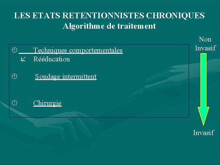 LES ETATS RETENTIONNISTES CHRONIQUES Algorithme de traitement À Techniques comportementales å Rééducation Á Sondage